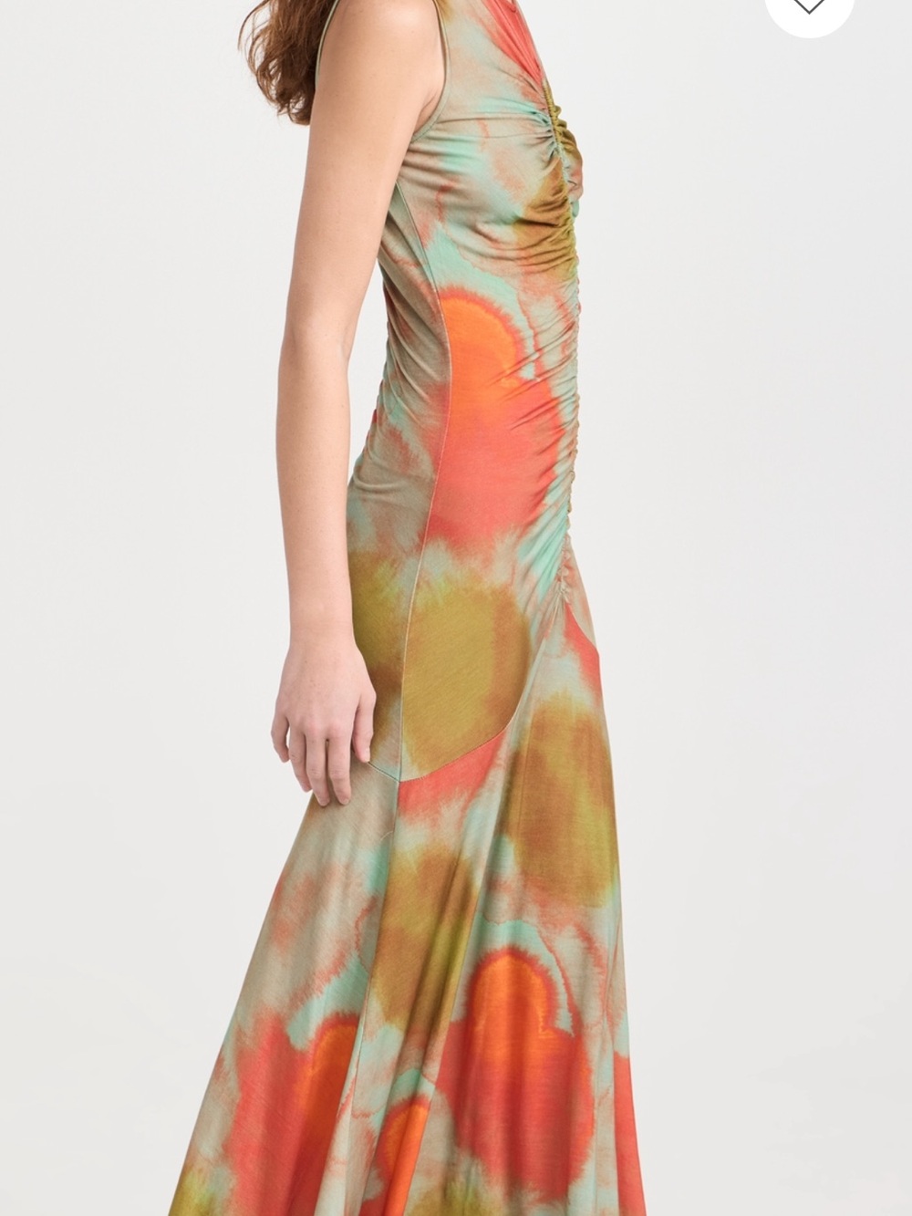Ulla Johnson Sleeveless Ruched Maxi Dress in Coral, Mint and Olive - Picture 2 of 8